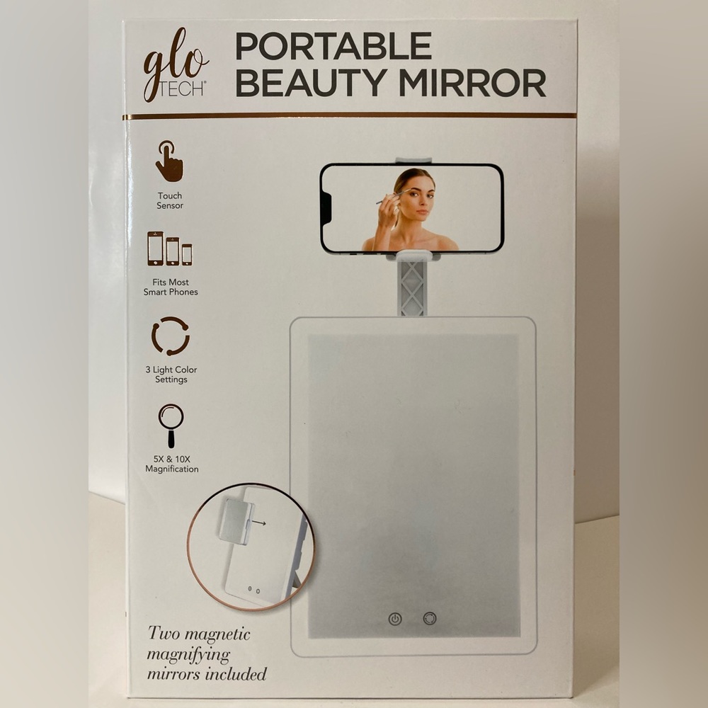 GloTech Portable Beauty LED Travel Mirror with Makeup Mat Cover Touch Sensor